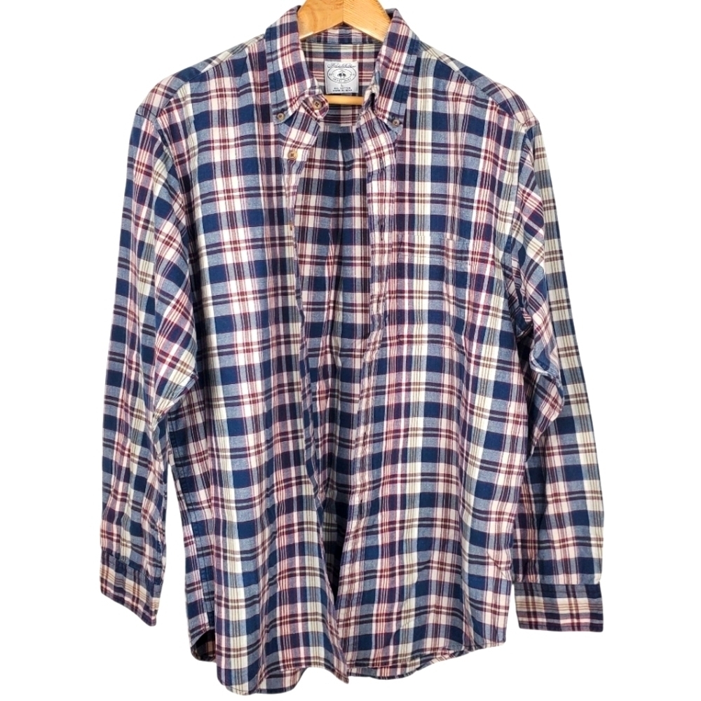 Brooks Brothers Sport Shirt. Blue and Red Plaid, Long Sleeve. LG. E0073